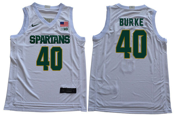 2019-20 Men #40 Braden Burke Michigan State Spartans College Basketball Jerseys Sale-White